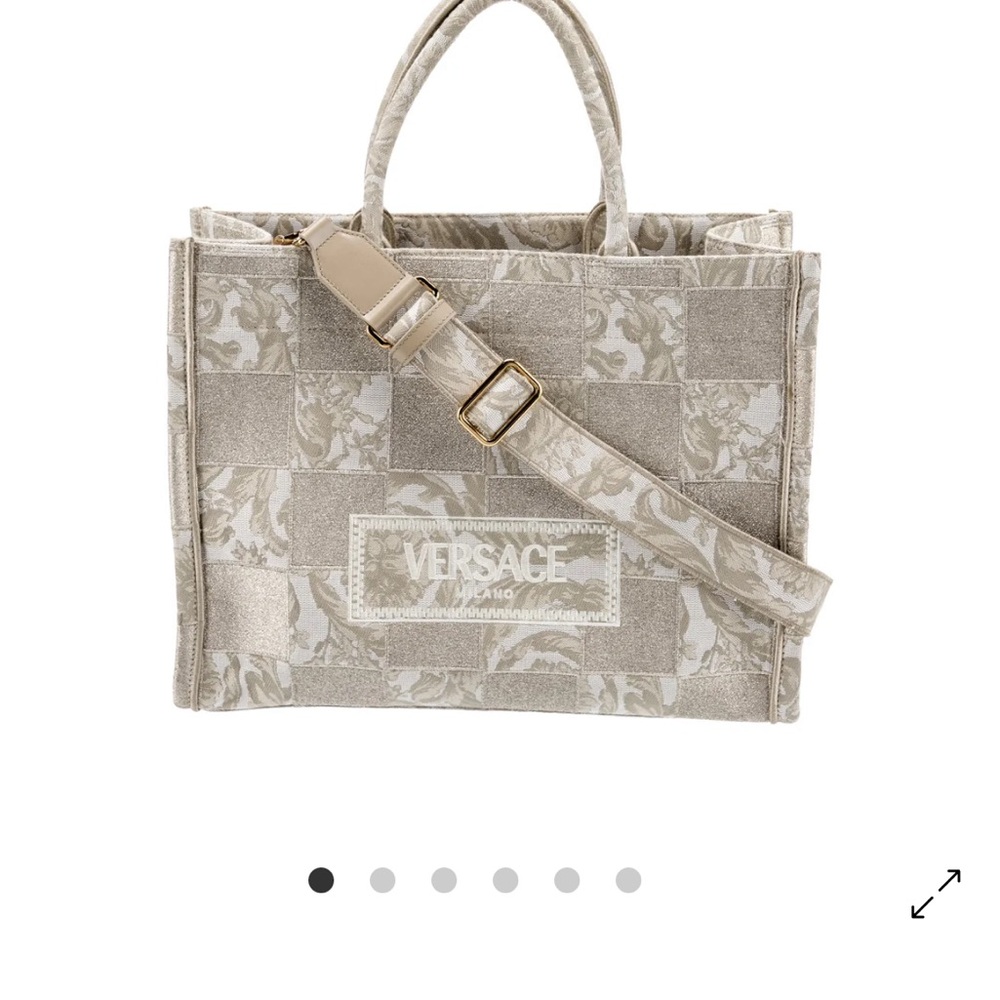 Versace Taupe Checkered Tote Bag